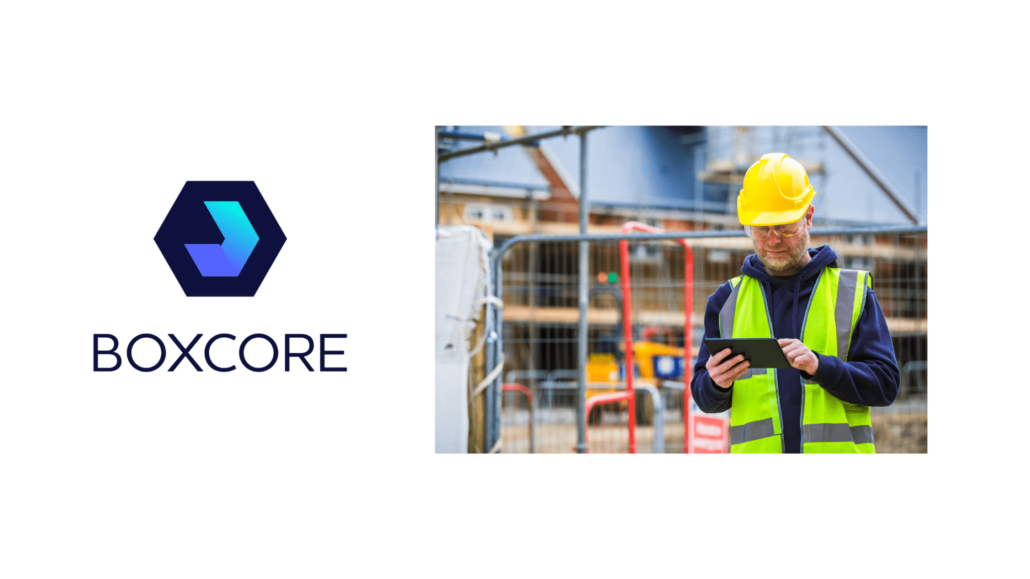 Worker on mobile device using Boxcore safety software for construction