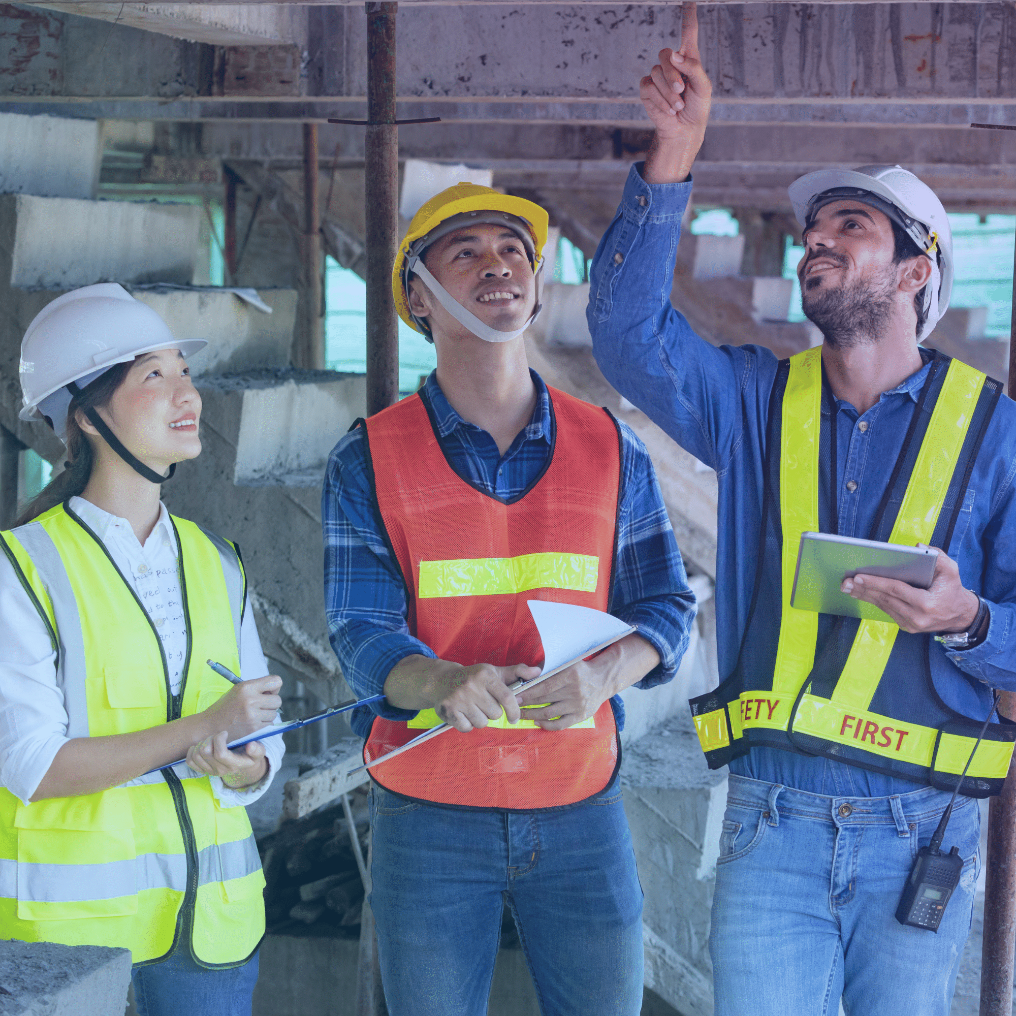construction workers assessing the construction site