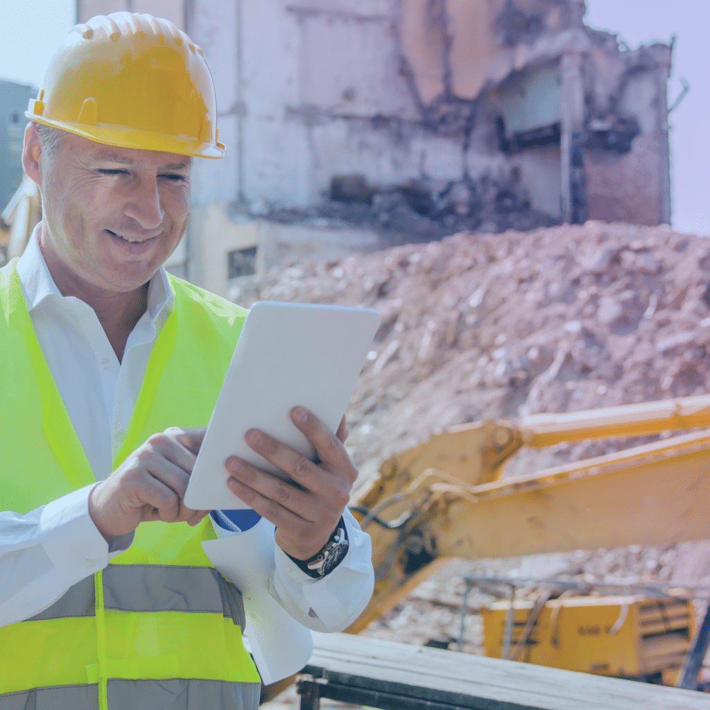 construction worker on a tablet